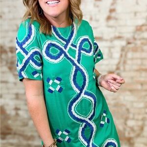 THML Green dress with Blue Embroidery